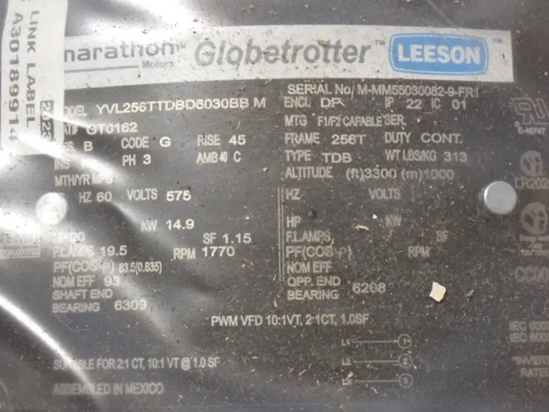 MARATHON MOTORS 20 HP MOTOR  -  256TTDBD6030
