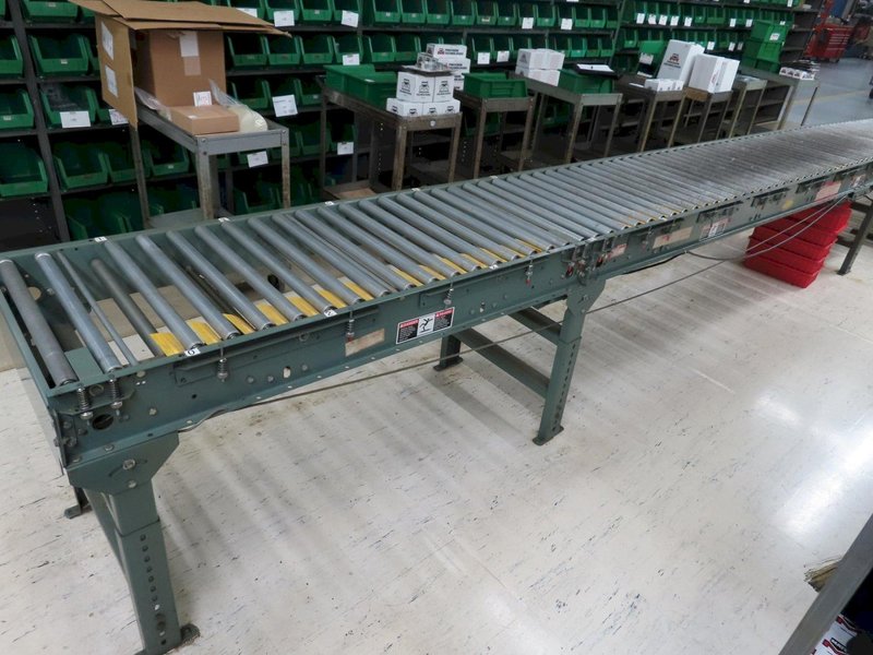 Hytrol 22" x 25' Powered Roller Conveyor System with Foot Pedal, (2) 10' Sections and (1) 5' Section- Auction Item