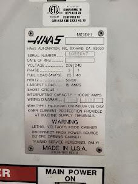 HAAS Model TM2 CNC Vertical Milling Machine, s/n 1053047.