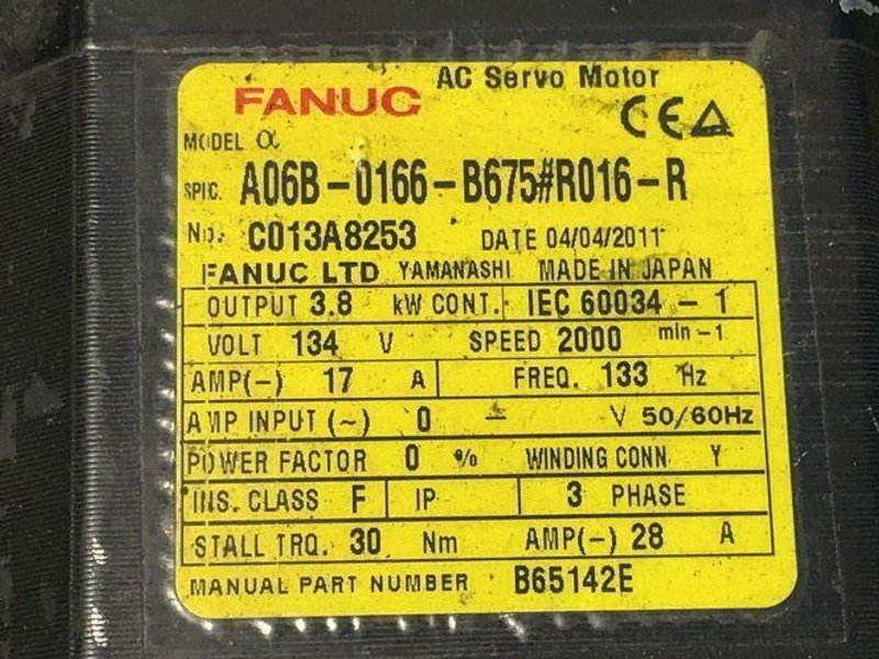 FANUC 2000RPM AC SERVO MOTOR  -  A06B-0166-B675#R016-R