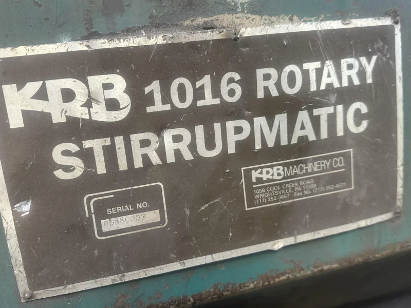 5/8", KRB #1016, ROTARY STIRRUPMATIC CNC REBAR BENDER &amp; SHEAR