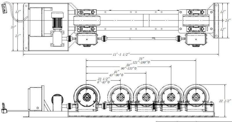 40 TON (80,000 LBS) x 15' WEBB MODEL R-500 POWERED TANK TURNING ROLLS; 1 DRIVE &amp; 3 IDLERS: STOCK #23747