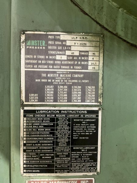 75 TON MINSTER MODEL #7 OBI STAMPING PRESS 6" STROKE : YOBRO #25747