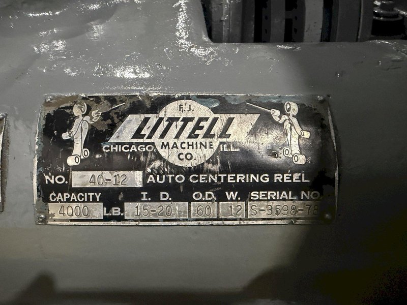 4,000 LBS x 12" x 60" LITTELL MODEL #40-12 DOUBLE END AUTO CENTERING UNCOILER COIL REEL: YOBRO #24308