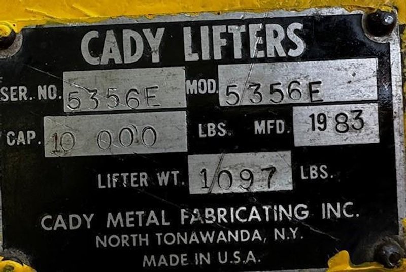 10,000# X 60" CADY SHEET LIFTER STOCK #3625