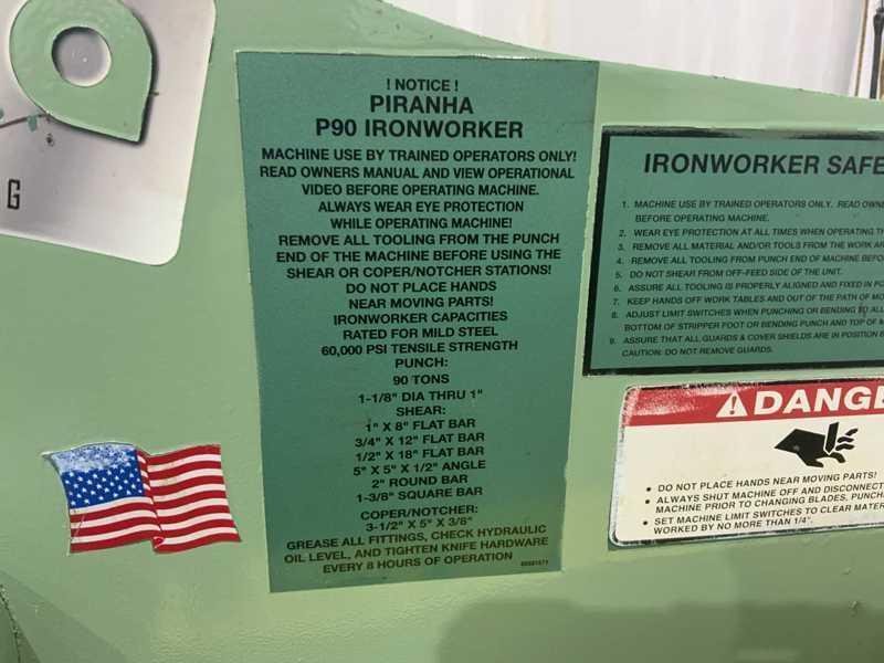 90 TON PIRANHA MODEL P-90 HYDRAULIC IRONWORKER: STOCK # 4205