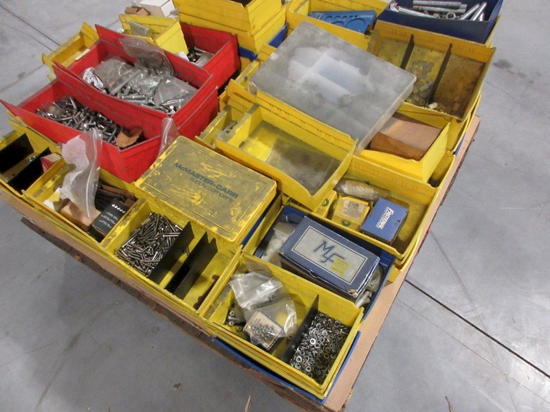 Hardware and Fasteners in Plastic Bins, Various Types, Nuts and Bolts, Screws, Plastic Plumbing Fittings, Threaded Rod, Set Screws- Auction Item