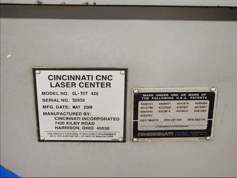 CINCINNATI MODEL CL-707 CNC LASER CENTER. STOCK #0418523.