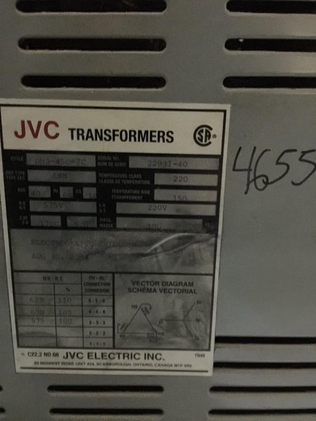 JVC Transformer 40 KVA 575 V to 220V