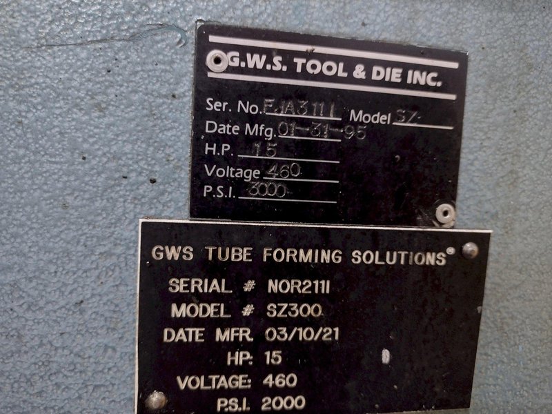 15 HP GWS TOOL &amp; DIE MODEL #SZ300 TUBE ENDFORMER: STOCK #21041