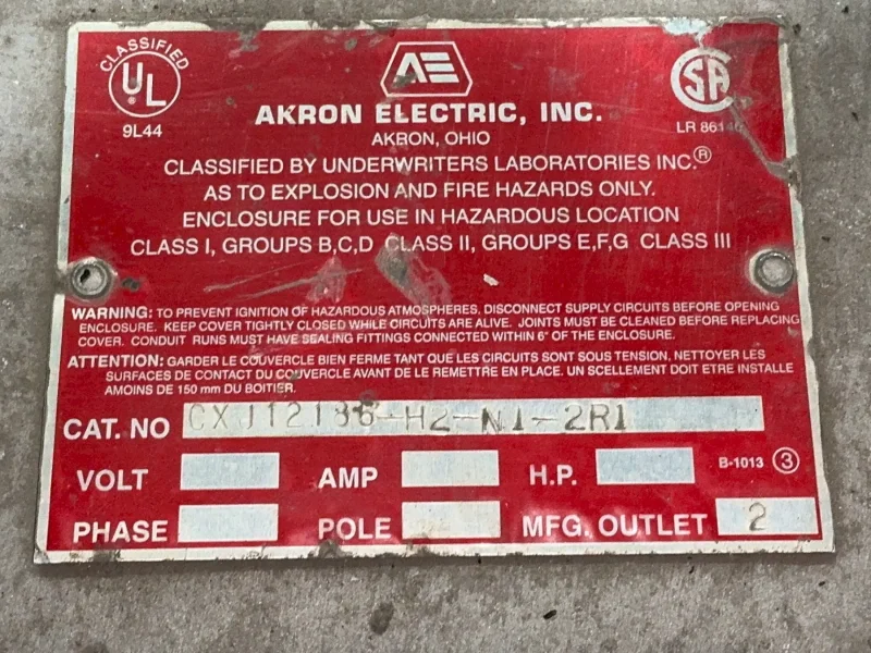 AKRON ELECTRIC EXPLOSION PROOF HOUSING  -  CXJ12186-H2-N1-2R1