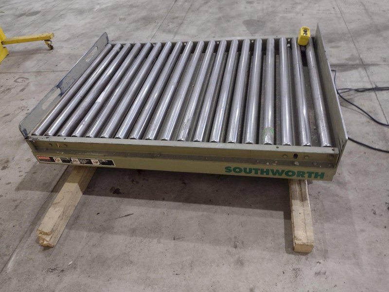 3800 LBS X 60" X 42" SOUTHWORTH MODEL #LS4-36 HYDRAULIC SCISSOR LIFT TABLE WITH ROLLER TOP, 110 VOLT: STOCK #20886