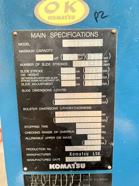 220 TON KOMATSU GAP FRAME PRESS