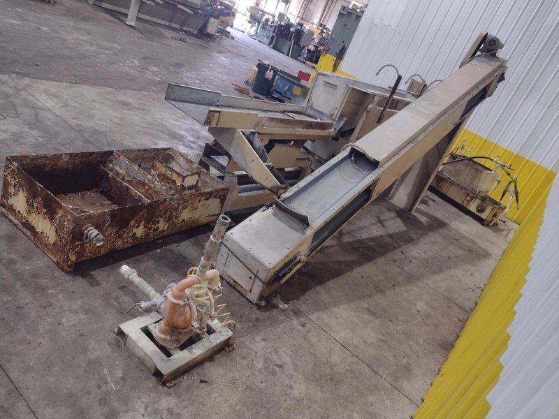 17 CUBIC FT ALMCO MODEL #V-16TF TUB TYPE VIBRATORY FINISHER W/ CONVEYOR LOAD &amp; SHAKER TABLE: YOBRO #25321