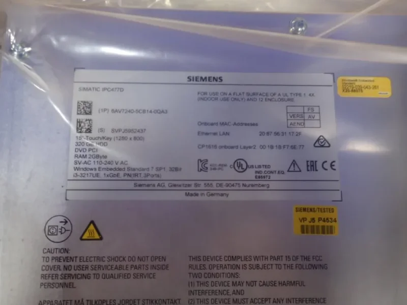 SIEMENS 15" CONTROL PANEL  -  SIMATIC IPC477D