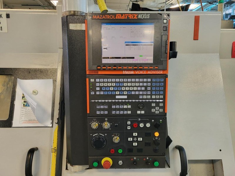 Mazak QTN 450-II CNC Turning Center 2006- Tool Setter, SMW Autoblok 19″ Chuck , 24 Station, Chip Conveyor