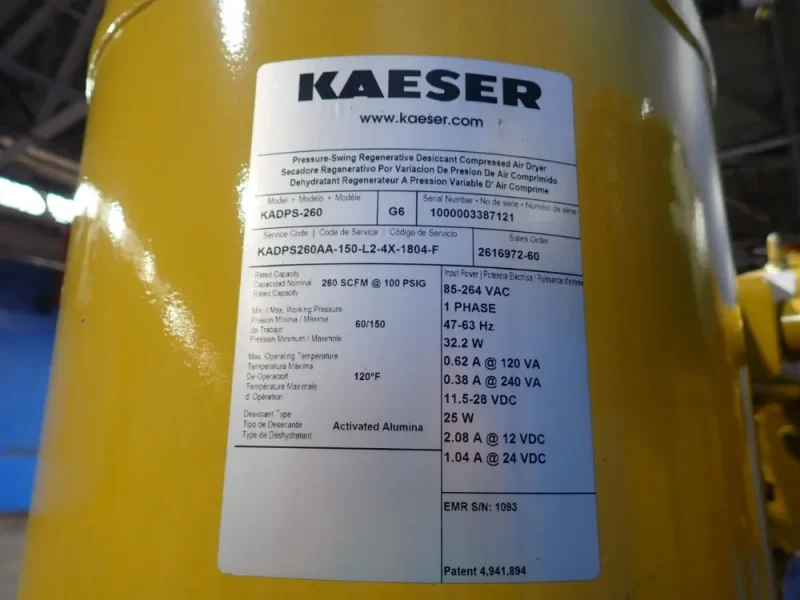 KAESER 260 SCFM @ 100 PSIG PRESSURE-SWING REGENERATIVE DESICCANT COMPRESSED AIR DRYER   -  KADPS-260