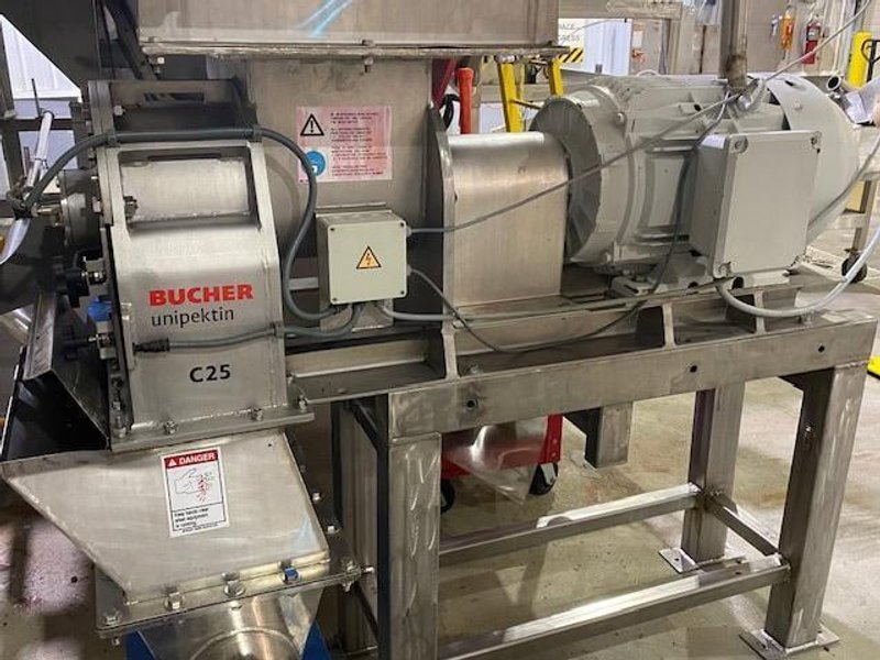 Bucher Unipektin C25 Fruit &amp; Fiber Mill – Stainless Rotary Cutter with Auger Feed, Motor Drive, and Discharge Box