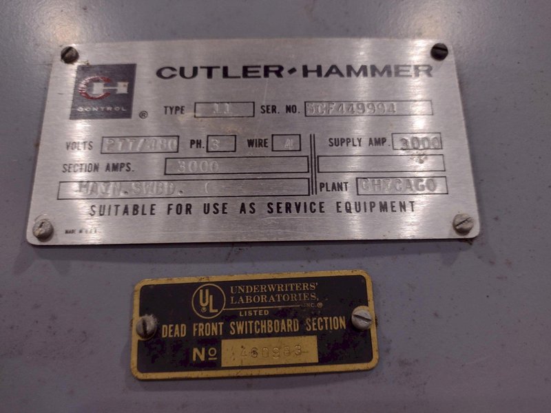3000 AMP CUTLER-HAMMER ELECTRIC SWITCHBOARD PANEL: STOCK #18729