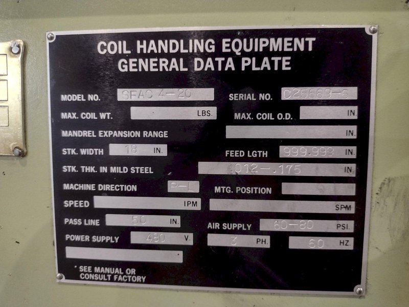 18” X .175”  CWP MODEL #SFAC4-20 SPACE-SAVER AUTOMATIC COIL FEED LINE: STOCK #22211
