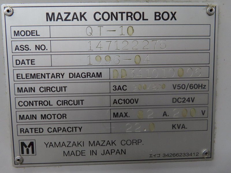 Mazak Quick Turn 10 CNC Turning Center with Mazatrol T-Plus CNC Control, 12 Tools, Tool Eye, Tailstock, Conveyor- Auction Item