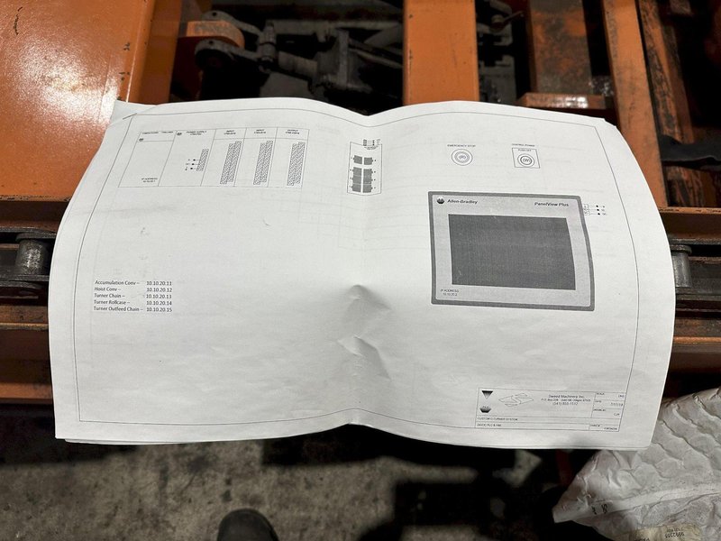 SWEED LOAD CLAMP &amp; TURNER / PACMAN FLIPPER SYSTEM WITH POWERED INFEED &amp; OUTFEED CONVEYORS: STOCK #22075