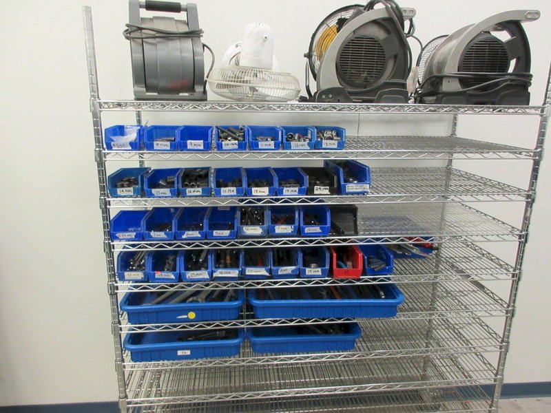 Hand Tools, including Box End Wrenches, Ratchets, Sockets and MORE on Quantum 11-Shelf 60" x 24" 78" Metal Wire Rolling Cart- Auction Item