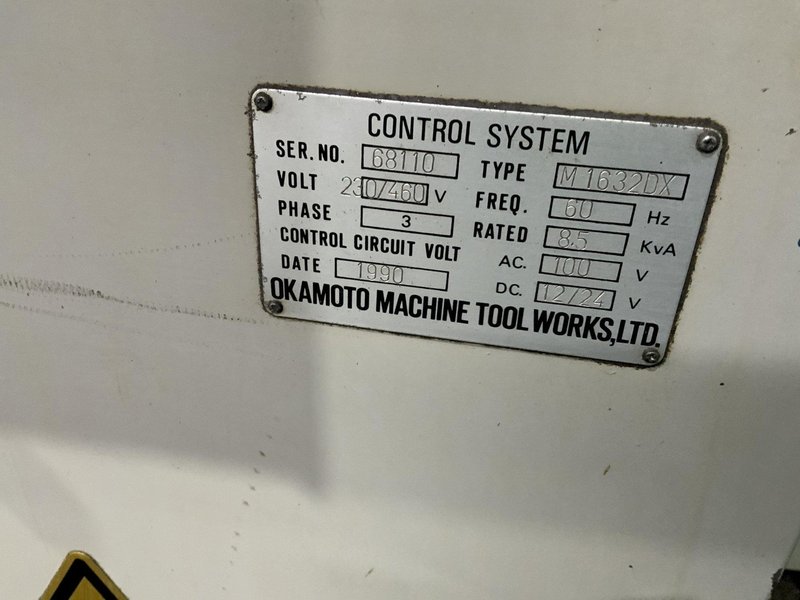 16"X 32" OKAMOTO MODEL #1632DX HORIZONTAL SURFACE GRINDER: STOCK #80628