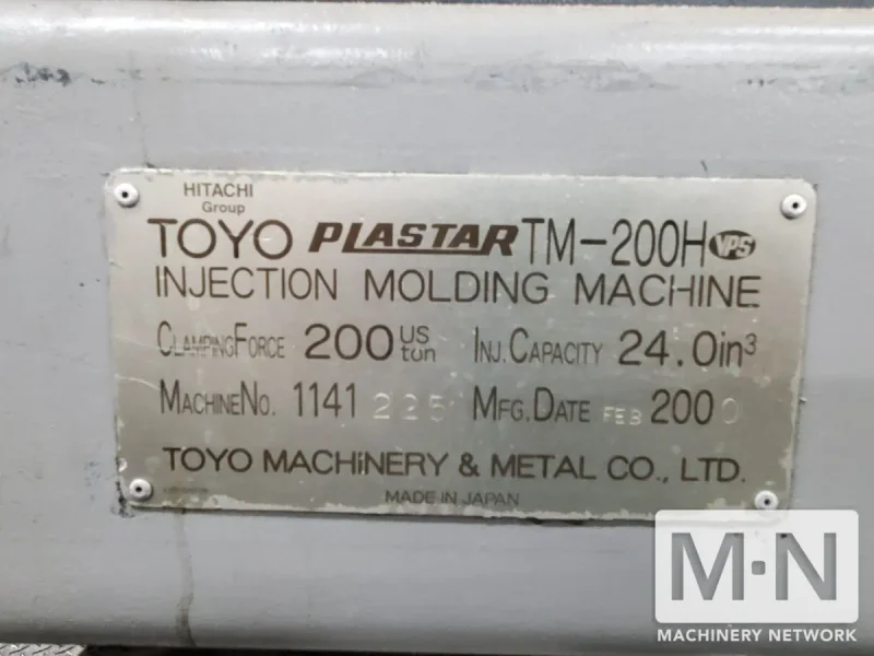 200 TON 13 OZ TOYO MODEL TM-200H INJECTION MOLDING MACHINE MFG 2000
