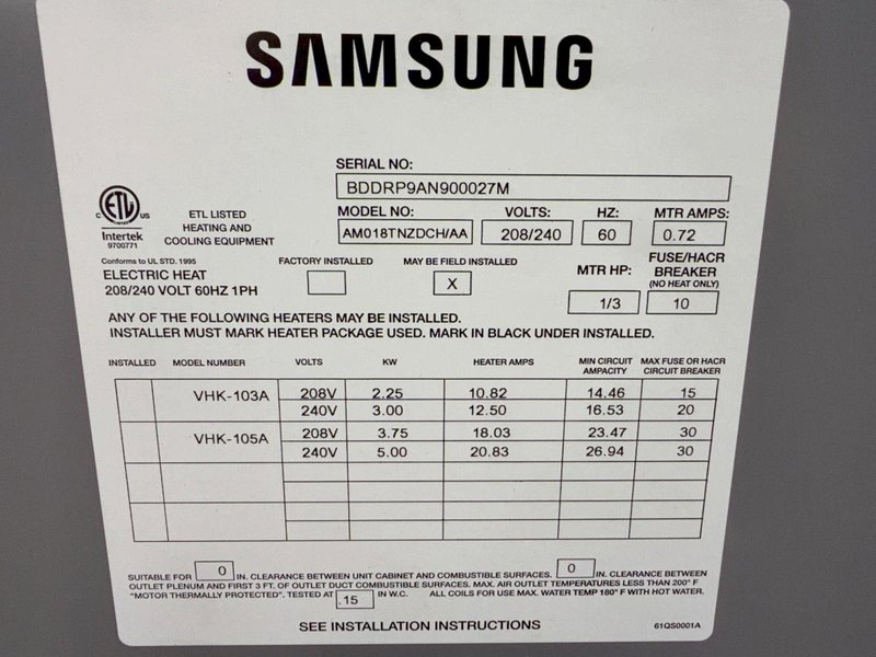 SAMSUNG ELECTRIC HEATER  -  AM018TNZDCH/AA