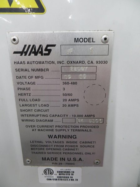 Haas VF-3 CNC Vertical Machining Center, Haas 32-Bit CNC Control, 20-Station Automatic Tool Changer, Programmable Coolant, USB- Auction Item