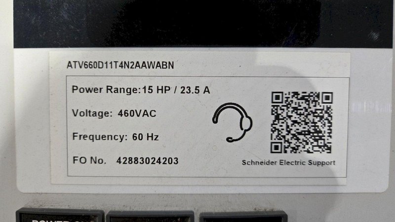 SCHNEIDER ELECTRIC ATV660D11T4N2AAWABN 15 HP VARIABLE SPEED AC DRIVE USED
