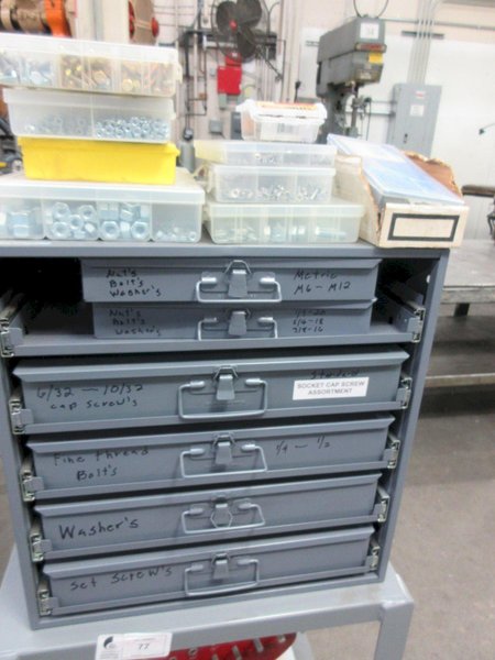 Metal Organizer on Steel Shelf with Contents: Metric / Standard Nuts, Bolts, Screws, Washers - Auction Item