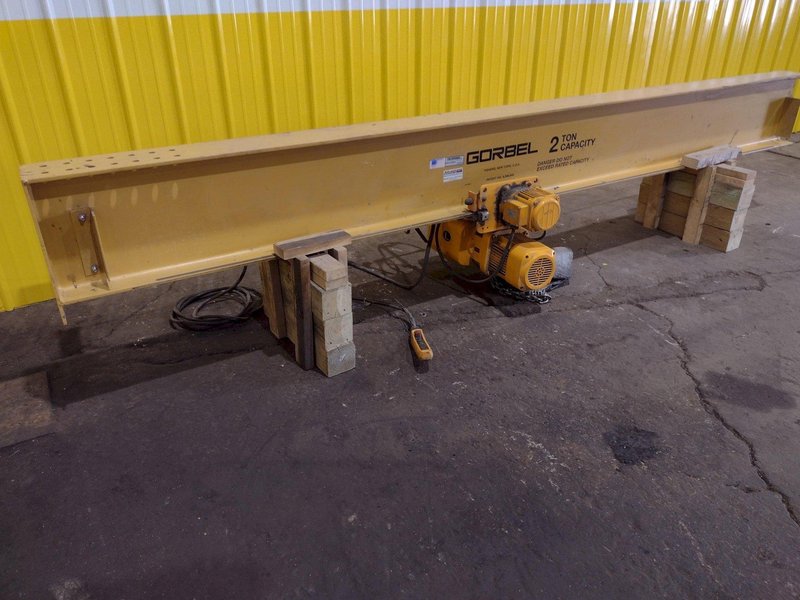2 TON x 12&#039; GORBEL TENSION STAND JIB CRANE WITH 2 TON HARRINGTON HOIST &amp; POWER TROLLEY: STOCK #18873