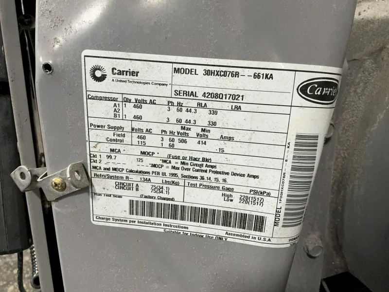 CARRIER 30 BAR CHILLERWATER COOLED CHILLER  -  30HXC076R—661KA