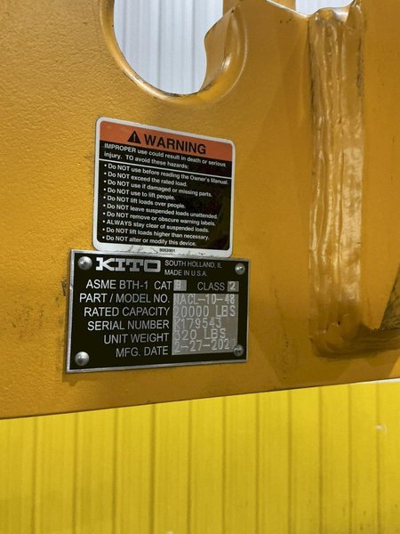 10 TON MODEL #NACL-10-48 HARRINGTON KITO NARROW ARM COIL LIFT PICKER: YOBRO #25233