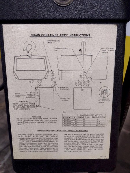 1/2 TON COFFING MODEL EC-1016-3 MOTORIZED POWER CHAIN HOIST: YOBRO #25041