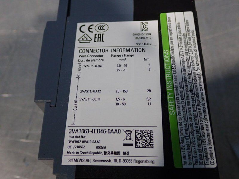 Siemens Circuit Breaker - 3va1063-4ed46-0aa0
