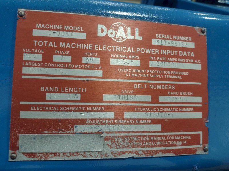 12'" X 12" DOALL MODEL #C-305A FULLY AUTOMATIC HORIZONTAL BAND SAW: STOCK #17575