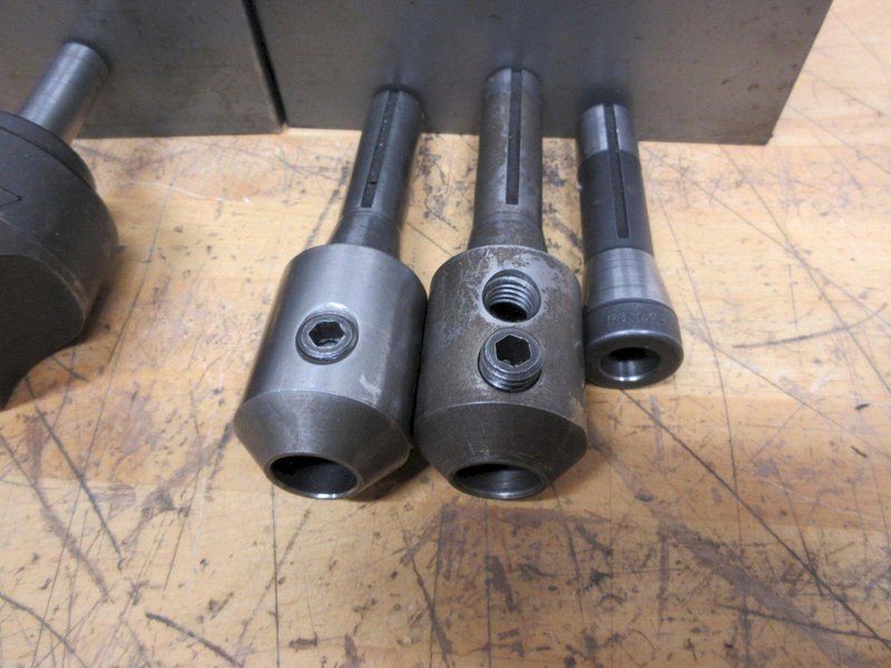 R8 Tool Holders, (2) .875" End Mill Type, (1) Bridgeport #2 Offset Boring Head, (1) Morse Taper #2, (2) Offset Boring Heads with 3/4" Shank- Auction Item