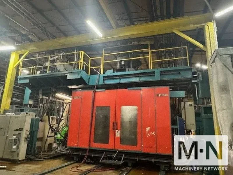 35 LB DUAL HEAD CINCINNATI MODEL T3000W-D120G-D35 ACCUMULATOR HEAD BLOW MOLDING MACHINE MFG 1998