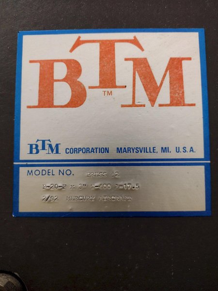 20 TON BTM MODEL #P20F TOG-L-LOC AIR TOGGLE SHEET METAL PRESS: YOBRO #24795