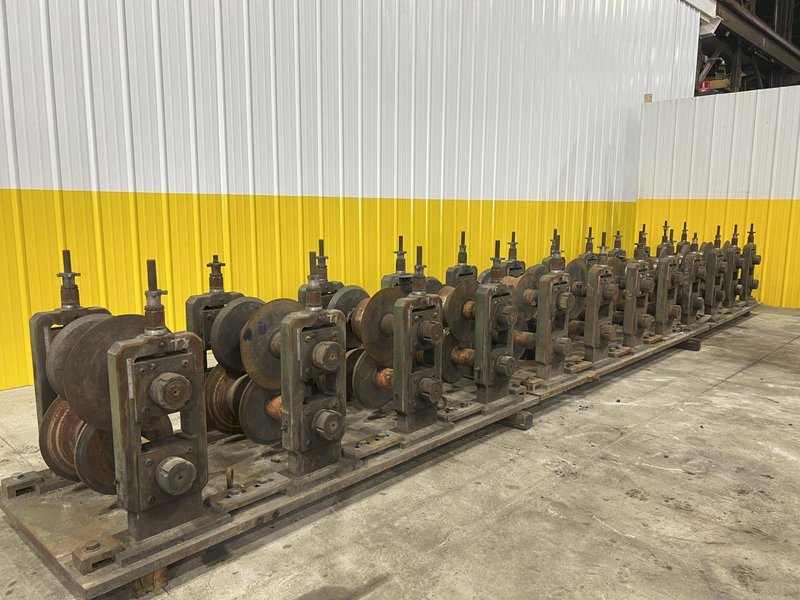 12 STAND X 3&quot; ARBOR X 20&quot; ROLLSPACE ASC RAFTED ROLLFORMER STANDS ON 3 BASES: STOCK #19936