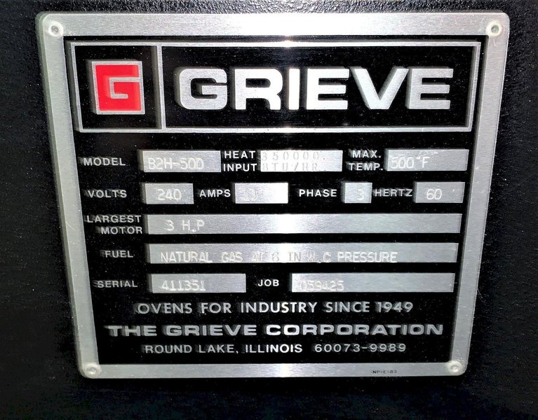 Grieve Mdl. B2H-500 Powder Coat Oven