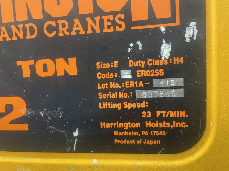 2-1/2 TON X 70&#039; LIFT HARRINGTON ELECTRIC CHAIN HOIST: STOCK #77007