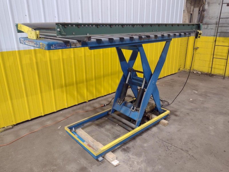 3,500 LBS X 30" X 96" BISHAMON MODEL #VIS-35-48 SINGLE PHASE 110V ROLLER TOP HYDRAULIC LIFT TABLE: STOCK #20967