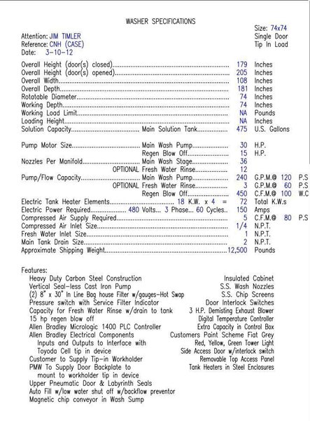 74" X 74" STOELTING MODEL #CSW8121 ROLL-IN TURNTABLE TYPE PARTS WASHER: YOBRO #25172