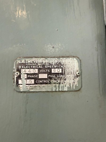 GALLMEYER &amp; LIVINGSTON HYDRUALIC SURFACE GRINDER. STOCK # 1214825