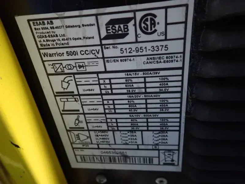 Esab Welder - Warrior 500i Cc/cv