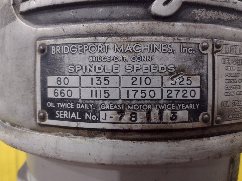 1 HP BRIDGEPORT MODEL J VERTICAL RAM TYPE MILL: STOCK 19390
